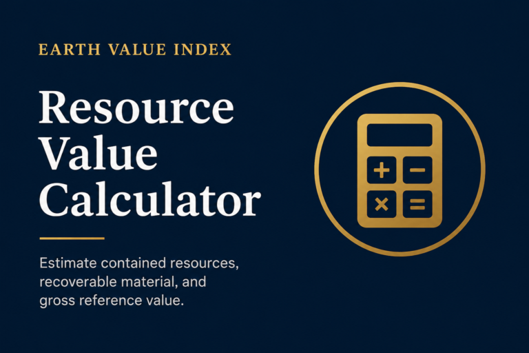 Earth Value Index Resource Value Calculator feature graphic with calculator icon